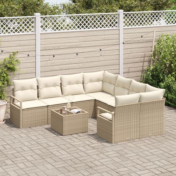 vidaXL Set di divani con cuscino 9 pcs Beige e Crema polyrattan