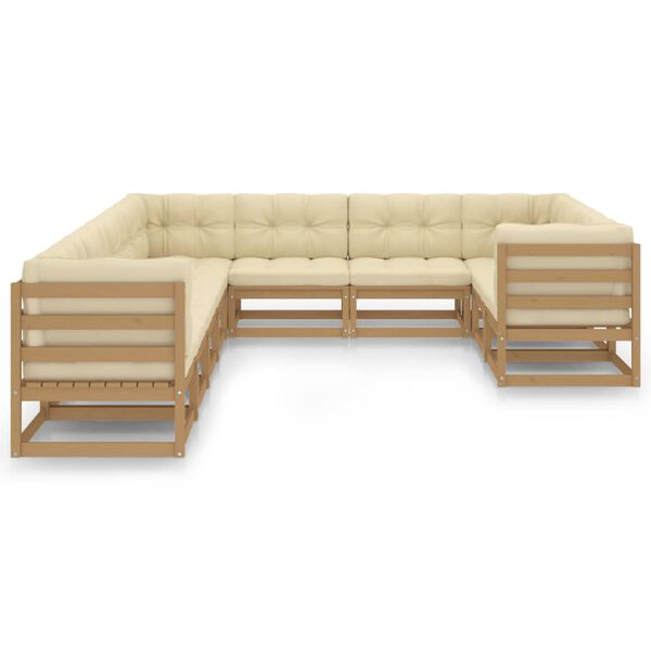 vidaXL Set Salotto Giardino e Cuscini 10 pz Legno Massello Pino Ambra