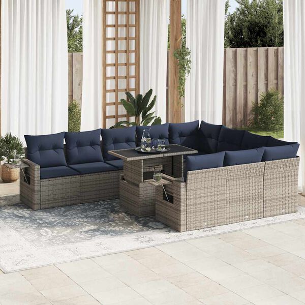 vidaXL Set Divani Giardino 11 pz con Cuscini Polyrattan Acacia Grigio