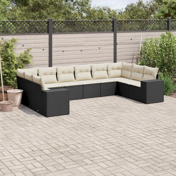 vidaXL Set Divani da Giardino 10pz con Cuscini in Polyrattan Nero