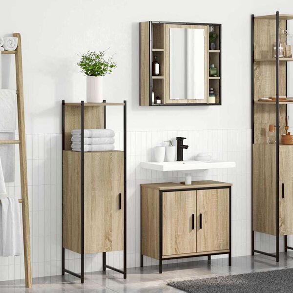 vidaXL Set di mobili per il bagno 3 pcs Marrone Legno multistrato