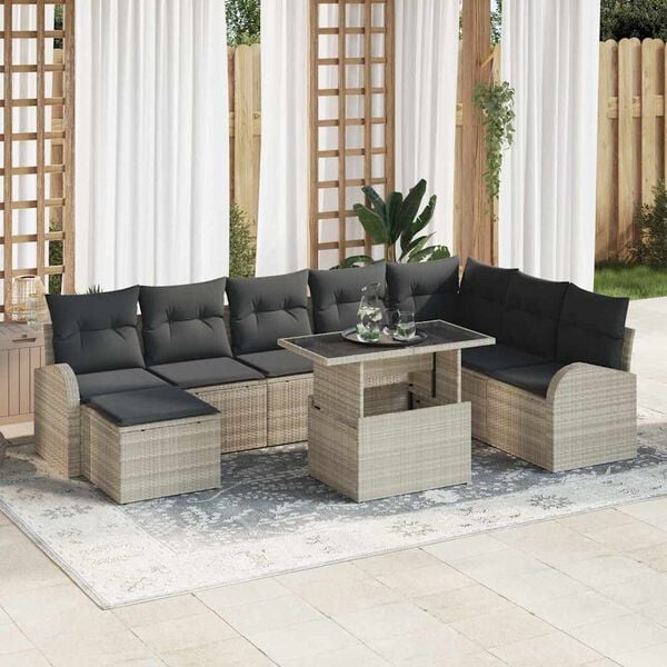 vidaXL Set Divano da Giardino con cuscino 9 pcs Grigio chiaro