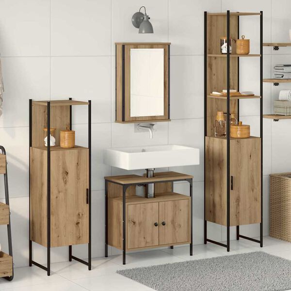 vidaXL Set di mobili per il bagno con porta 4 pcs rovere artigianale