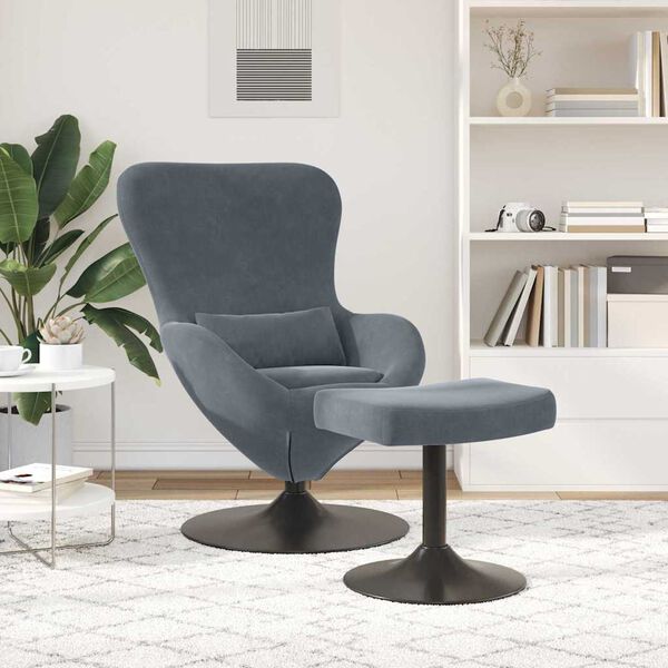 vidaXL Sedia Egg con Pouf Grigio scuro Velluto