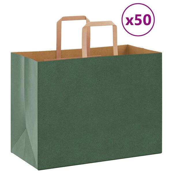 vidaXL Sacchetti di Carta 50 pz con Manici Verdi 32x17x25 cm