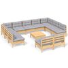 vidaXL Set Divani da Giardino 12 pz con Cuscini Grigi Massello di Pino
