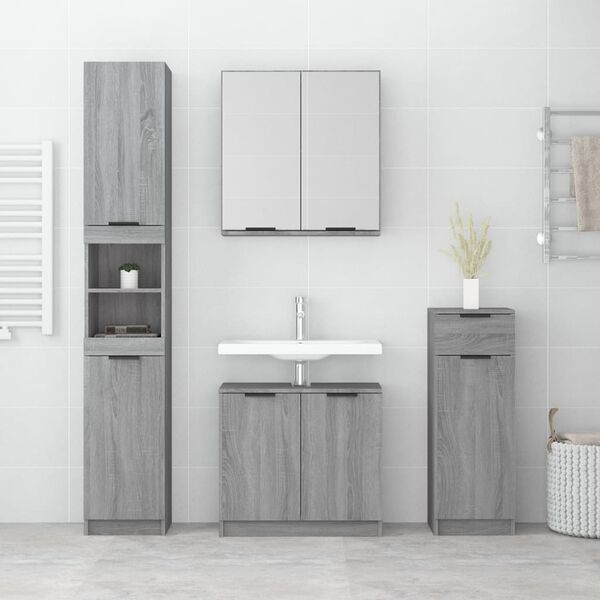 vidaXL Set Mobili da Bagno 4 pz Grigio Sonoma in Legno Multistrato