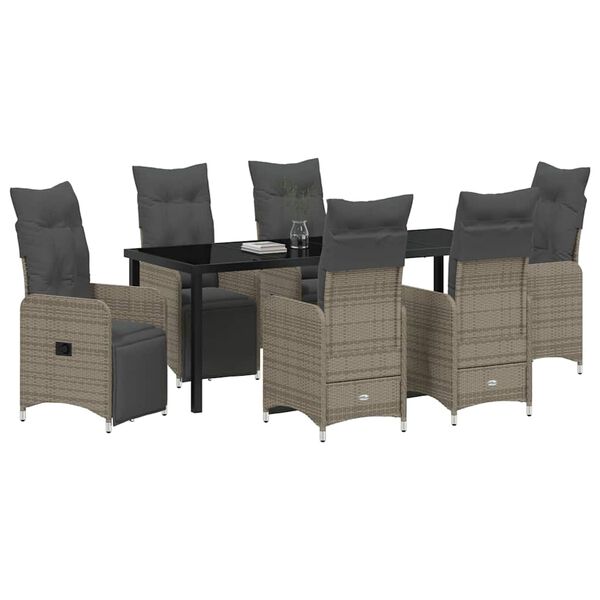 vidaXL Set da Pranzo per Giardino con cuscino 7 pcs Grigio polyrattan