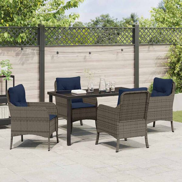 vidaXL Set da Pranzo per Giardino con cuscino 5 pcs Grigio polyrattan