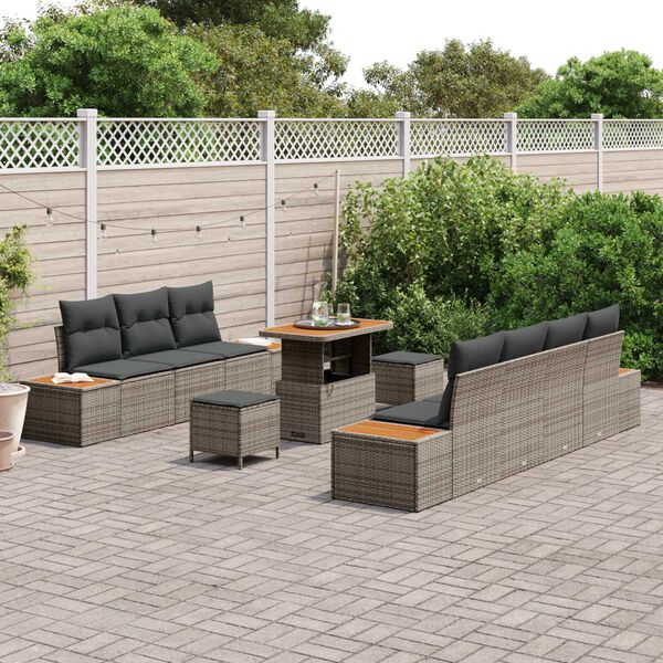 vidaXL Set Divano da Giardino 10 pcs Grigio polyrattan