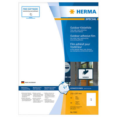 HERMA Etichette Impermeabili per Esterno A4 210x297mm 50 Fogli Bianchi