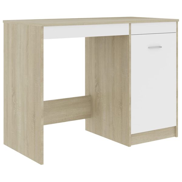 vidaXL Scrivania Bianca e Rovere Sonoma 100x50x76 cm Legno Multistrato
