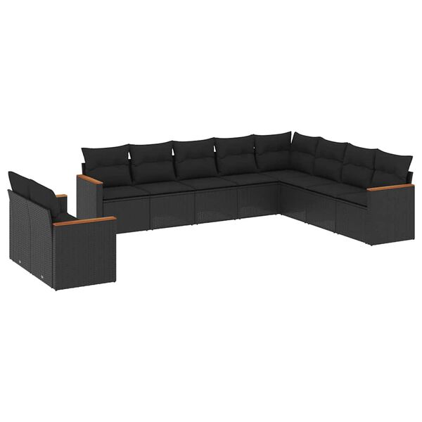 vidaXL Set Divani da Giardino 10pz con Cuscini in Polyrattan Nero