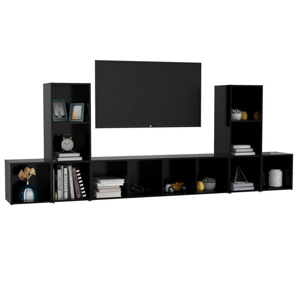 vidaXL Set Mobile TV 5 pz Nero in Legno Multistrato