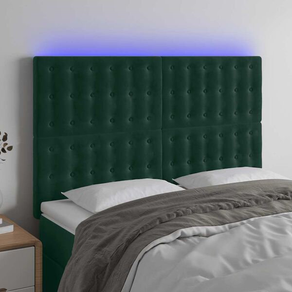 vidaXL Testiera a LED Verde Scuro 144x5x118/128cm in Velluto