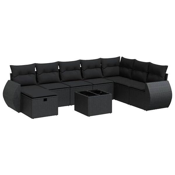 vidaXL Set Divani da Giardino con Cuscini 8 pz Nero in Polyrattan