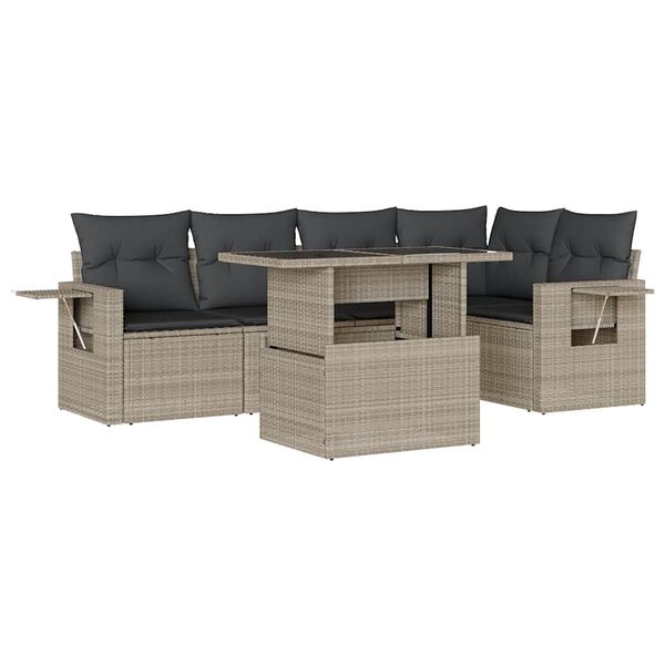 vidaXL Set Divano da Giardino 6pz con Cuscini Grigio Chiaro Polyrattan