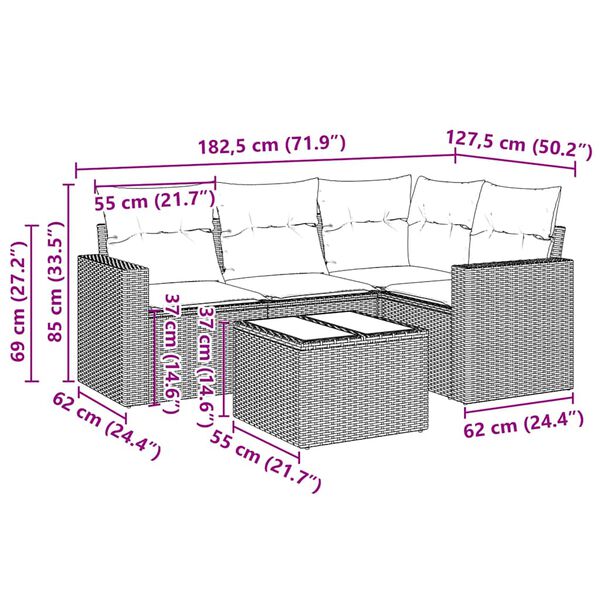 vidaXL Set Divani da Giardino 5 pz con Cuscini in Polyrattan Nero