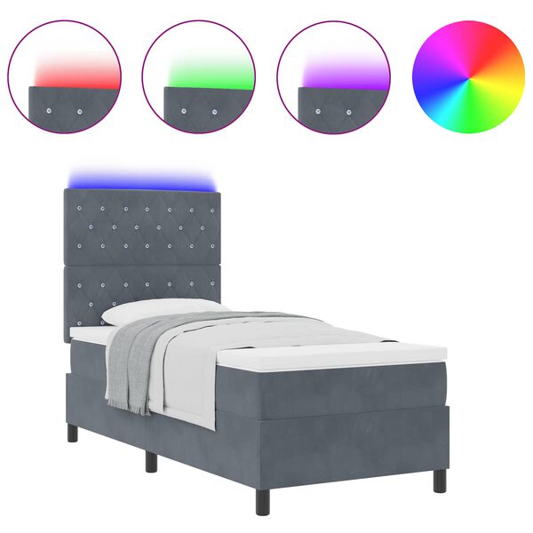 vidaXL Letto a Sorgente LED Grigio scuro 90 x 190 cm Tessuto