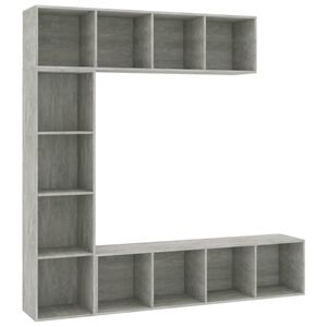 vidaXL Set Mobili Libreria/Porta TV 3 pz Grigio Cemento 180x30x180 cm