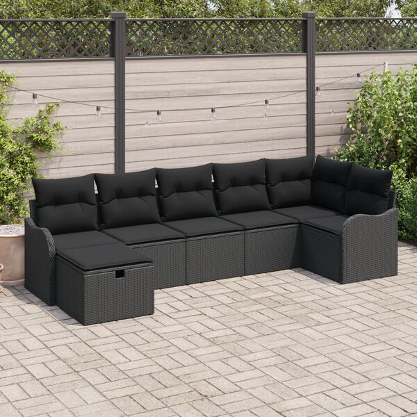 vidaXL Set di divani con cuscino 7 pcs Nero polyrattan