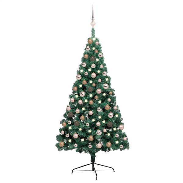 vidaXL Albero di Natale a Met&agrave; Preilluminato con Palline Verde 150 cm