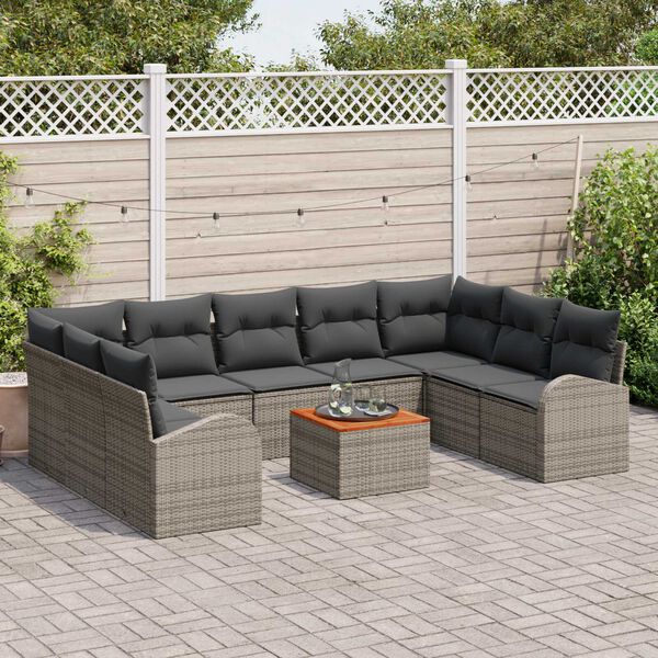 vidaXL Set Divano da Giardino con cuscino 10 pcs Grigio Poly Rattan