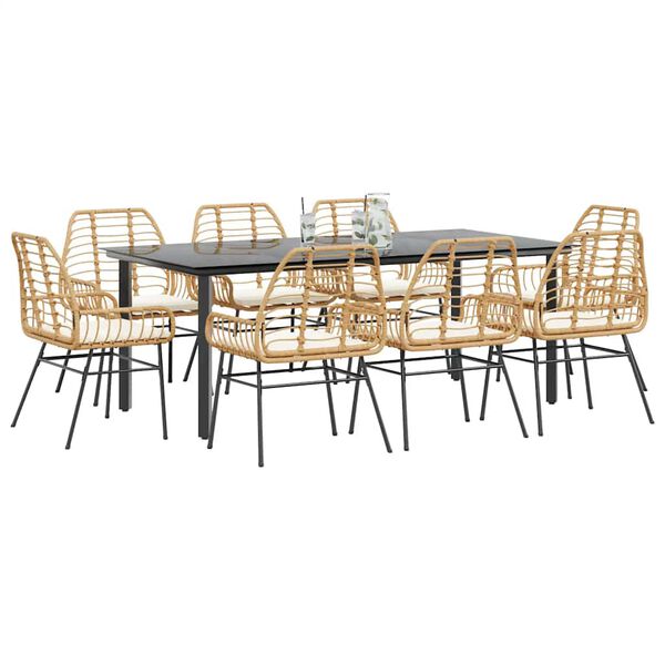 vidaXL Set da Pranzo da Giardino 9 pz con Cuscini Polyrattan Vetro