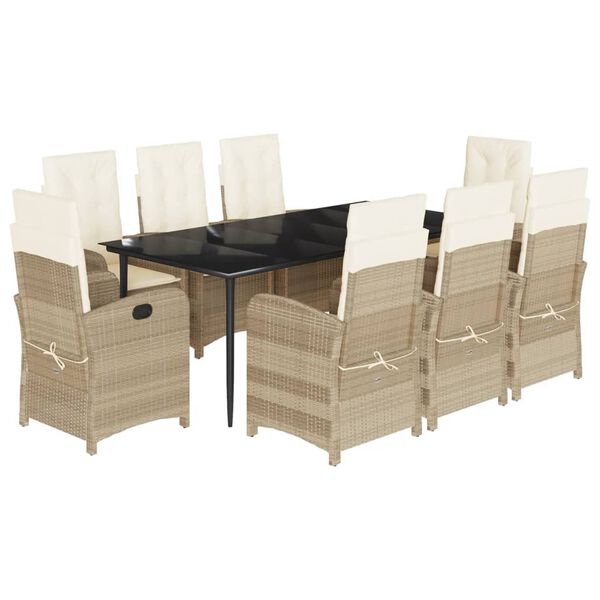 vidaXL Set da Pranzo da Giardino 9 pz con Cuscini Beige in Polyrattan