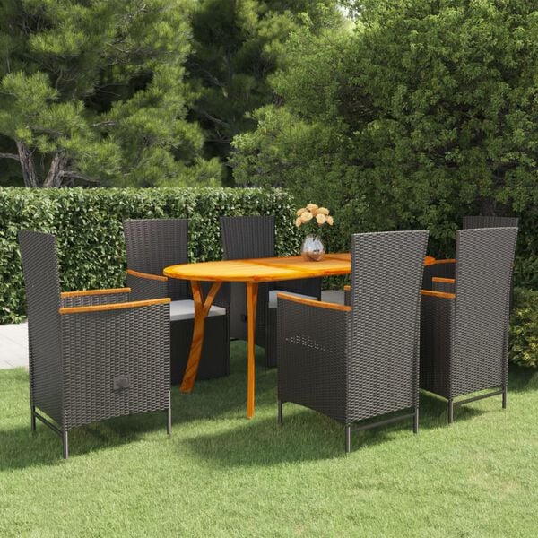 vidaXL Set Mobili da Pranzo per Giardino 7 pz Nero