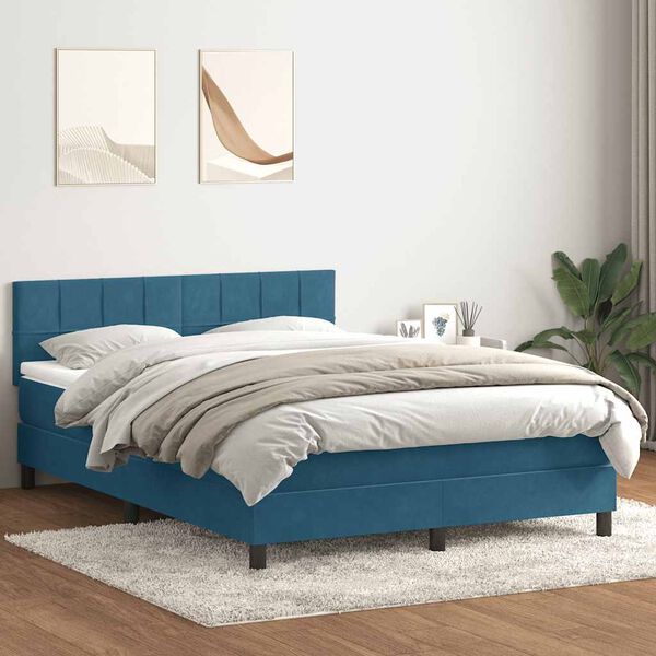 vidaXL Letto a Molle con Materasso e LED Blu Scuro 160x220 cm in Velluto