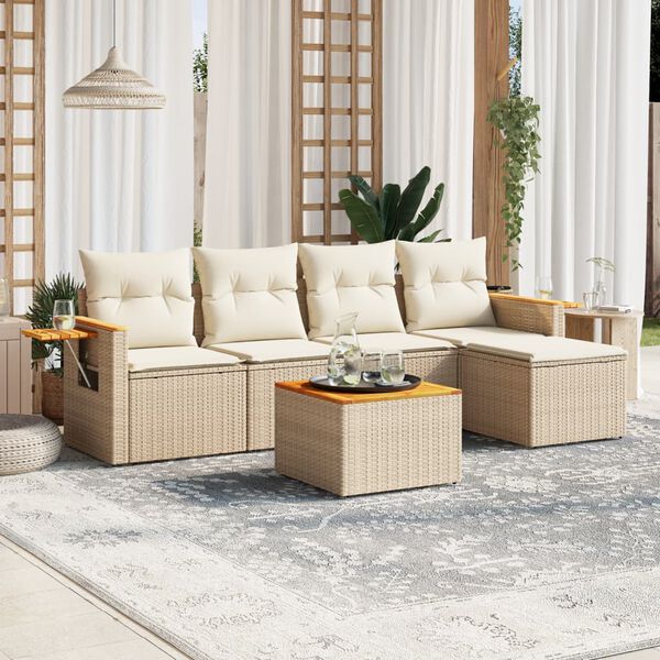 vidaXL Set Divano da Giardino 6 pz con Cuscini Beige in Polyrattan