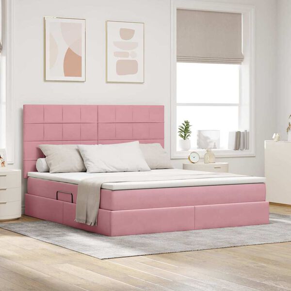 vidaXL Letto con contenitore e materasso Rosa 160 x 200 cm Velluto