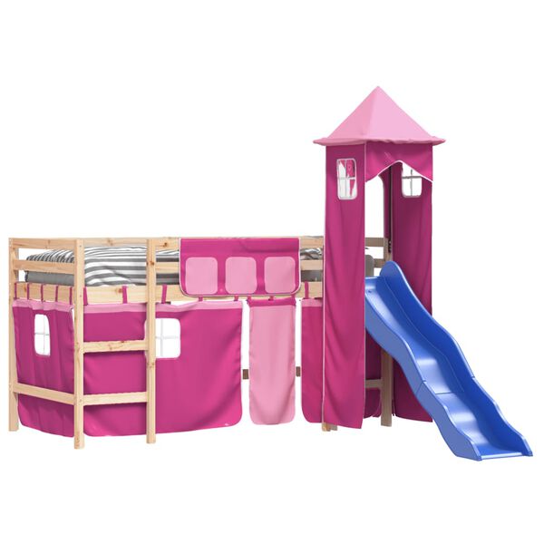 vidaXL Letto a Soppalco con Torre Bambini Rosa 80x200cm Massello Pino