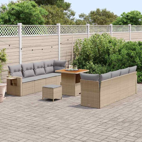vidaXL Set Divano da Giardino con cuscino 11 pcs Beige Poly Rattan