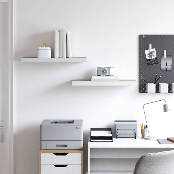 vidaXL Scaffali a Parete 2 pz Rovere e Bianco 60x23,5x3,8 cm in MDF