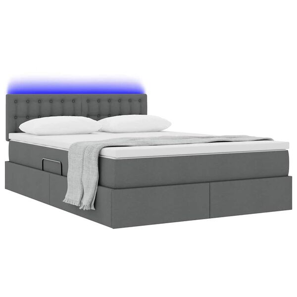 vidaXL Letto con contenitore e LED Grigio scuro 140 x 190 cm Tessuto