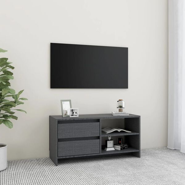 vidaXL Mobile Porta TV Grigio 80x31x39 cm in Legno Massello di Pino