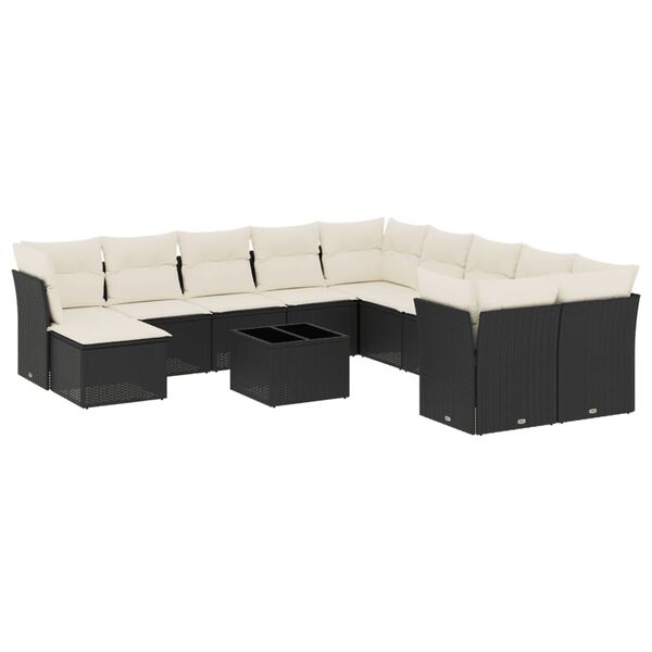 vidaXL Set Divani da Giardino 12 pz con Cuscini Nero in Polyrattan