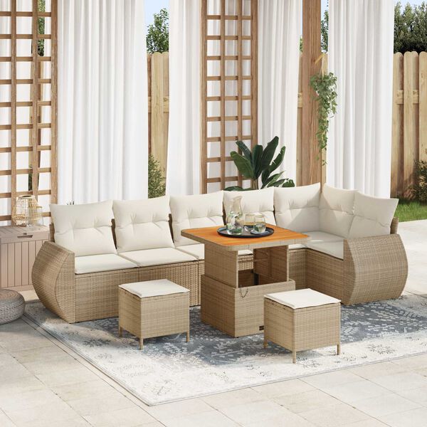 vidaXL Set Divano da Giardino 9 pcs Beige polyrattan