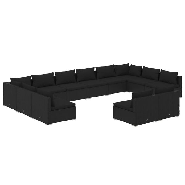 vidaXL Set Divani da Giardino 12 pz con Cuscini in Polyrattan Nero
