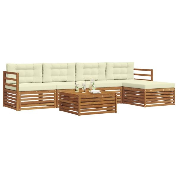 vidaXL Set di divani da esterno con cuscino 6 pcs Naturale e Crema