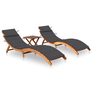 vidaXL Lettini Prendisole 2 pz con Tavolo e Cuscini in Legno d'Acacia