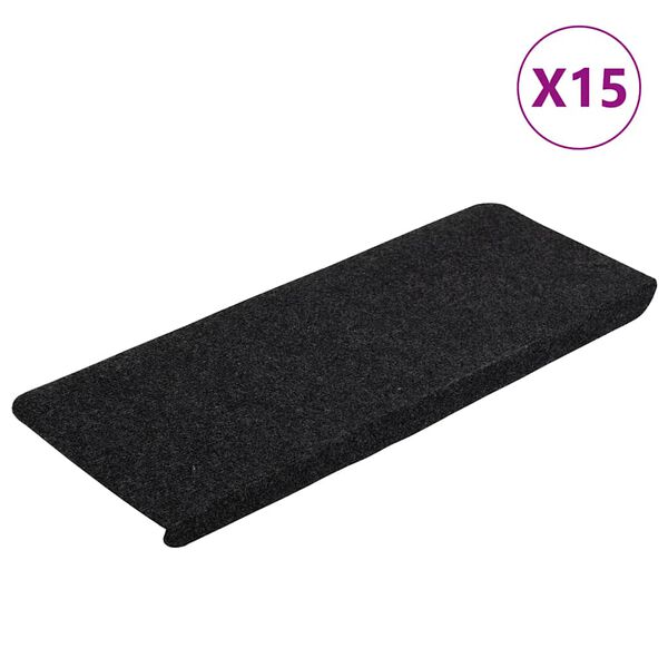 vidaXL Tappetini Autoadesivi per Scale 15 pz 65x24,5x3,5 cm Nero