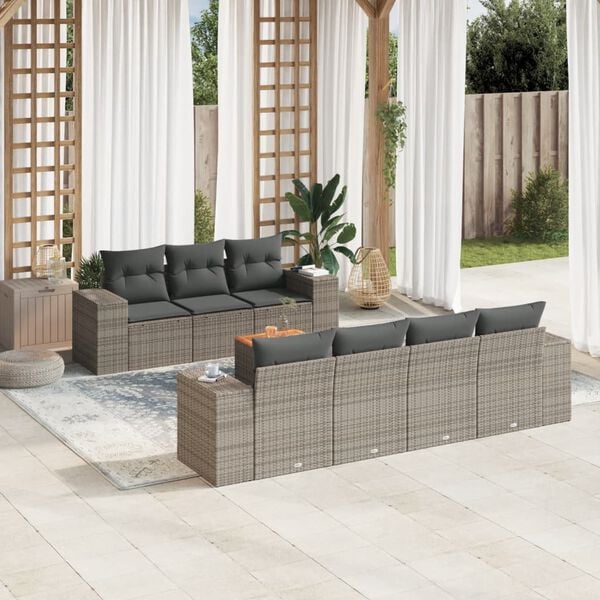 vidaXL Set Divano da Giardino 8 pz con Cuscini Grigio in Polyrattan