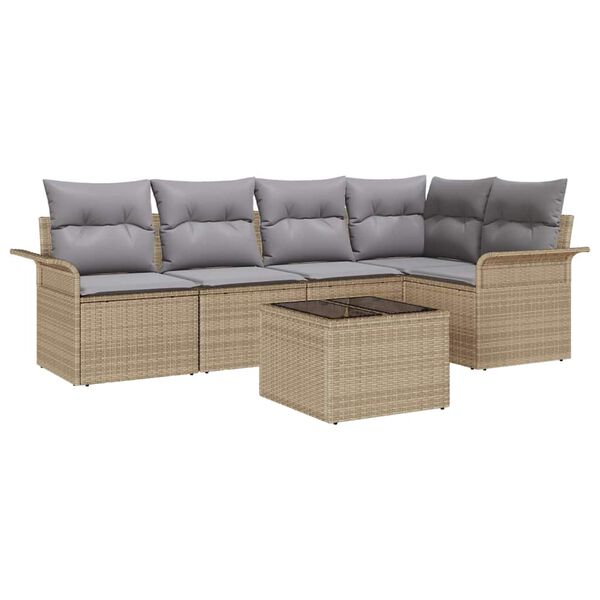 vidaXL Set Divano da Giardino con cuscino 6 pcs Beige polyrattan