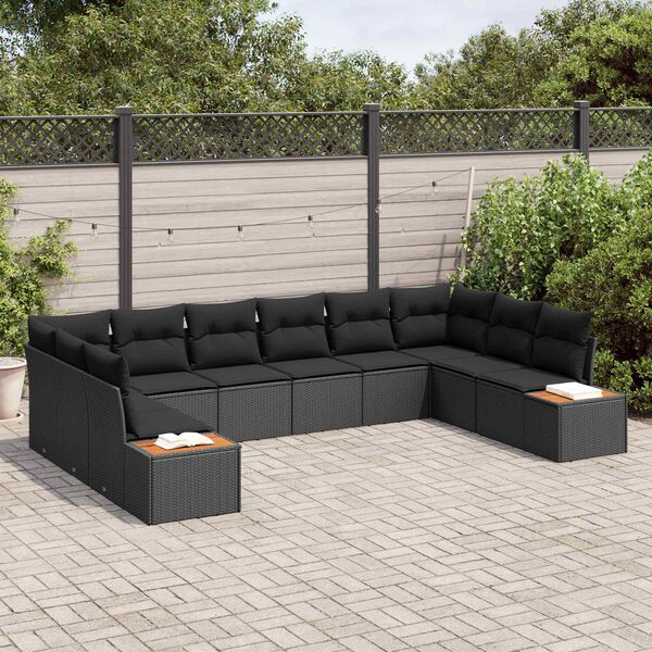 vidaXL Set Divano da Giardino con cuscino 10 pcs Nero Polyrattan
