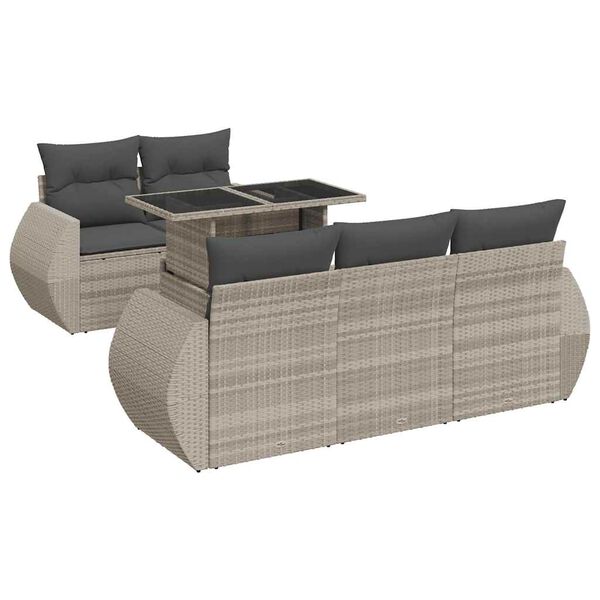 vidaXL Set Divano da Giardino 6pz con Cuscini Grigio Chiaro Polyrattan