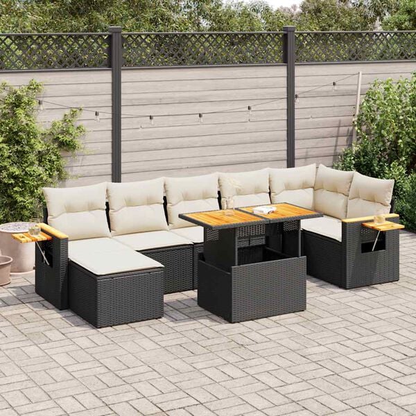 vidaXL Set Divani da Giardino con Cuscini 8 pz Nero Polyrattan Acacia