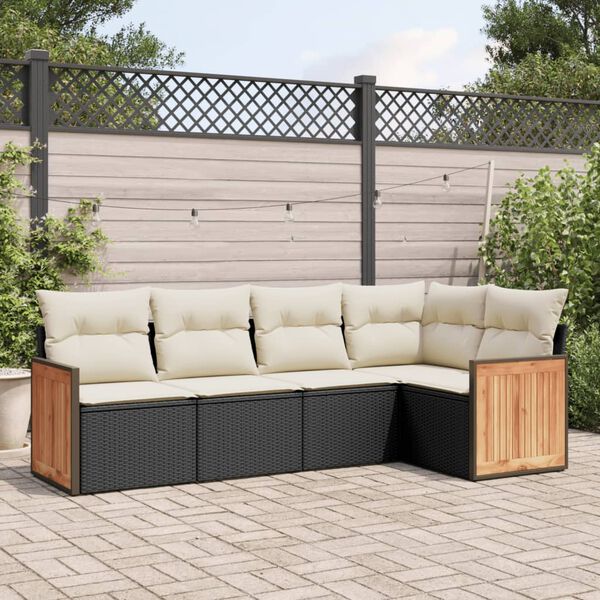vidaXL Set Divani da Giardino 5 pz con Cuscini in Polyrattan Nero